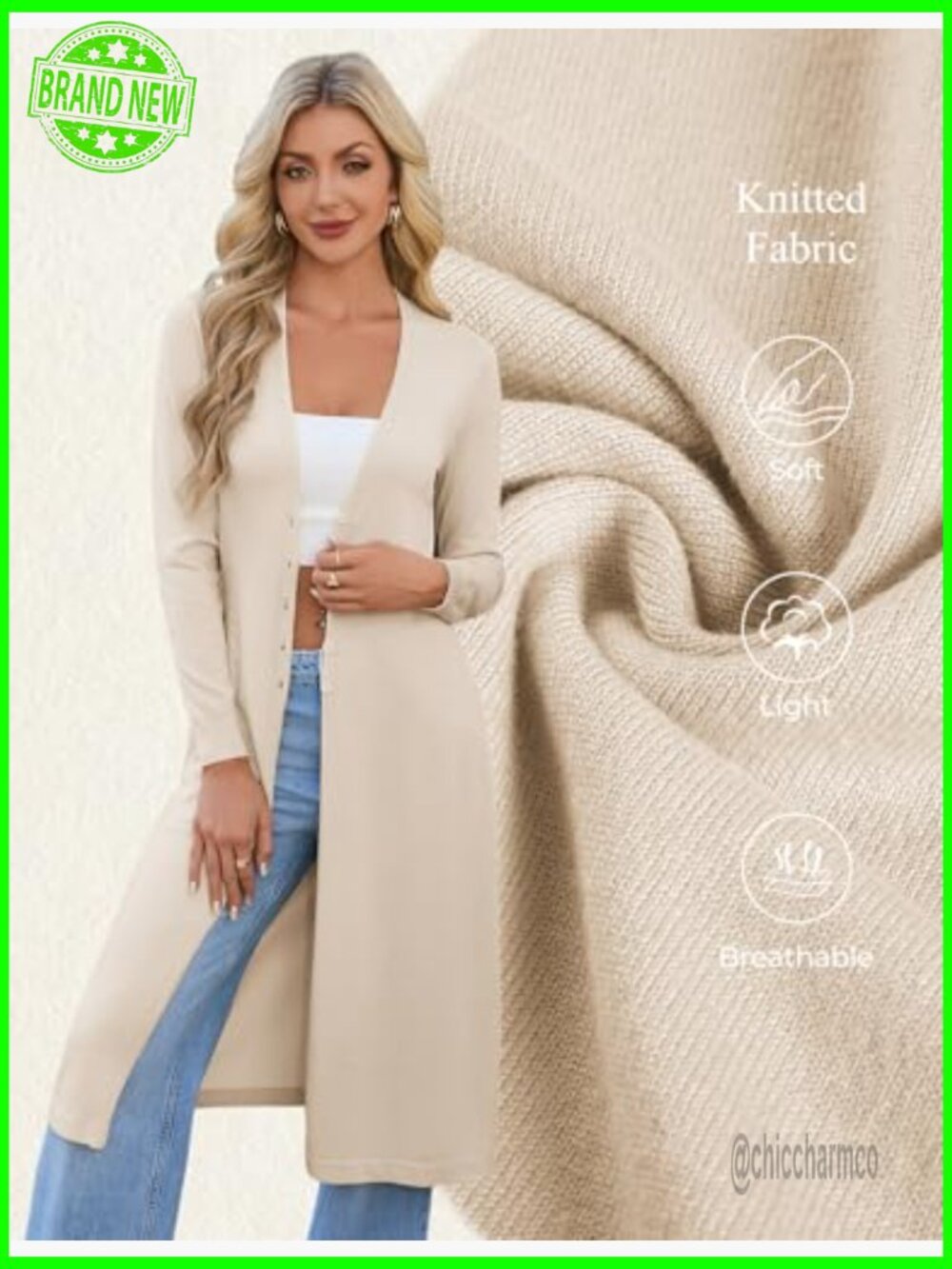 Lightweight V-Neck Button-Up Long Cardigan Duster Coat Sweater - Picture 4 of 7